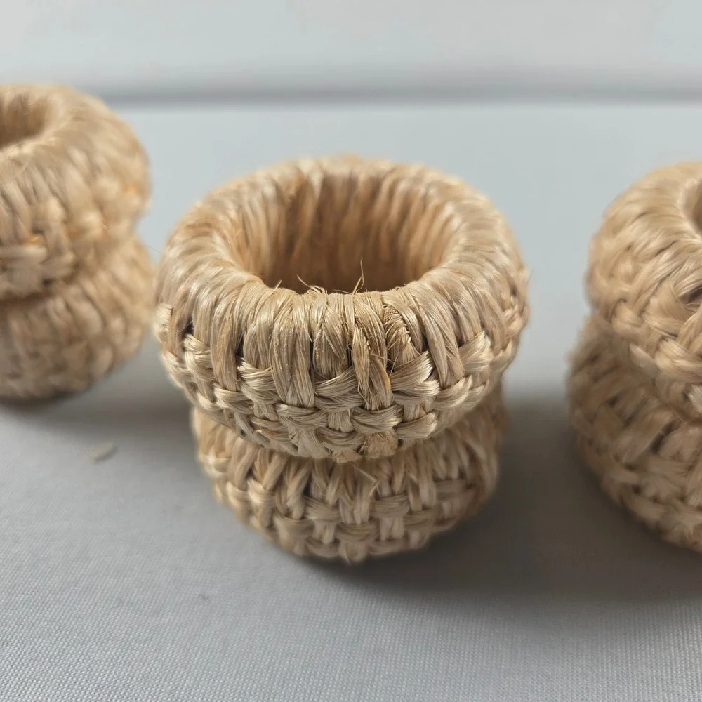 Set of 8 Woven Raffia Napkin Rings Natural Boho Coastal Farmhouse Table Decor